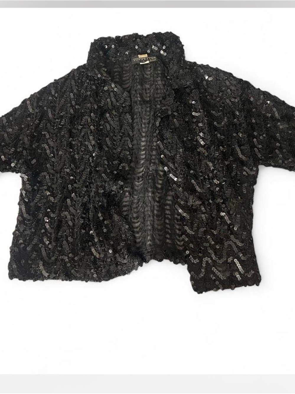 70s toppettes black sequin cardigan size medium